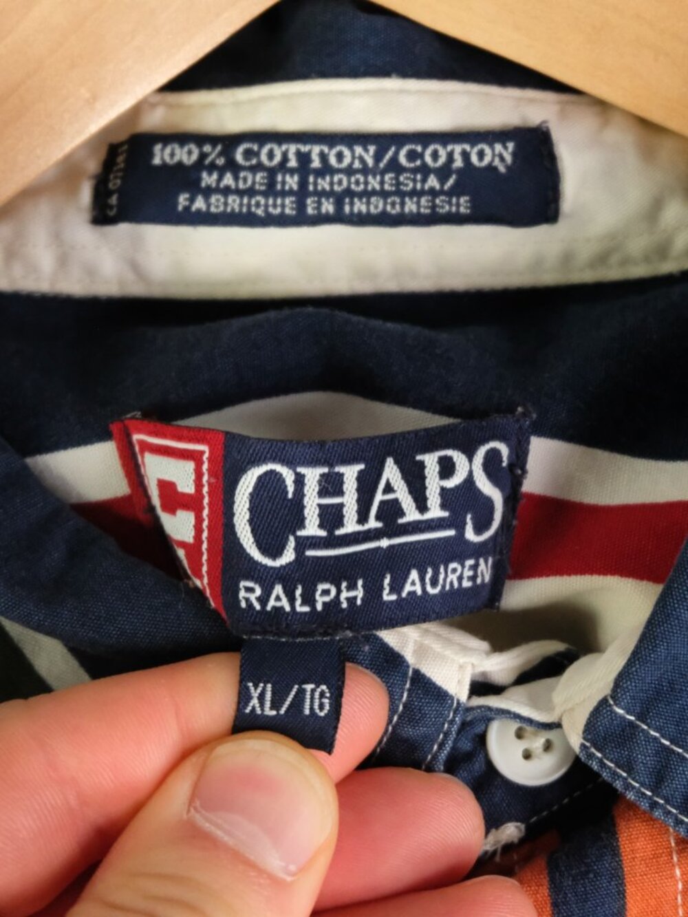 Chaps Ralph Lauren Shirt Mens Extra Large Blue White Striped Button Down Vintage - Picture 7 of 8